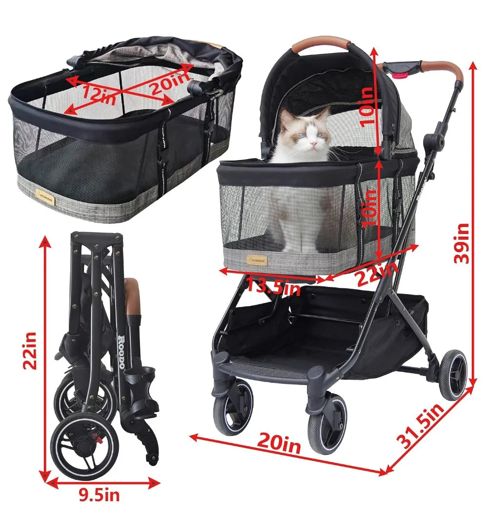 3-in-1 Dog Cat Stroller with Detachable Carrier, Folding Lightweight Portable Travel Pet Gear All-Terrain for 35 lbs