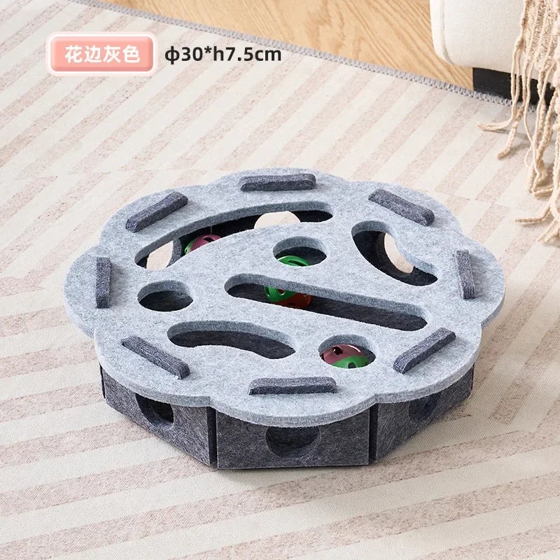 Felt Puzzle Box Cat Exercise Toy with Rolling Ball — Indoor Hunt & Dig