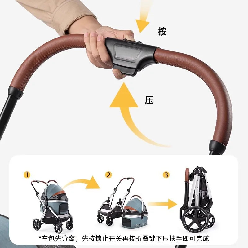 2026 New One Click Automatic Folding Pet Cart Large Space Dog Cat Stroller Outdoor Travel Shopping Mall Pet Carrier