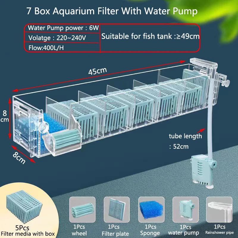 Wall-Mounted Waterfall Aquarium Filter Box (Silent, Built-In, Fish Tank Back Filter)
