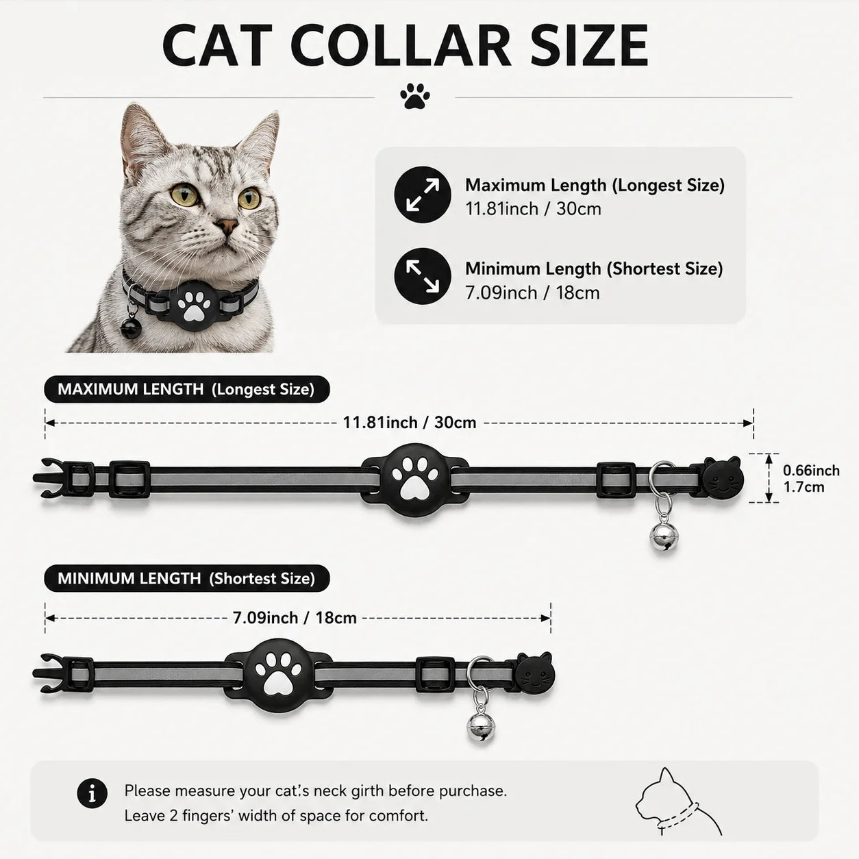 No-Monthly-Fee Find My Compatible Smart GPS Collar Tracker for Cats & Dogs - Waterproof Finder Tag (iOS)