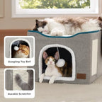 Foldable Cat Cave with Hanging Ball & Scratch Pad (16.5in)