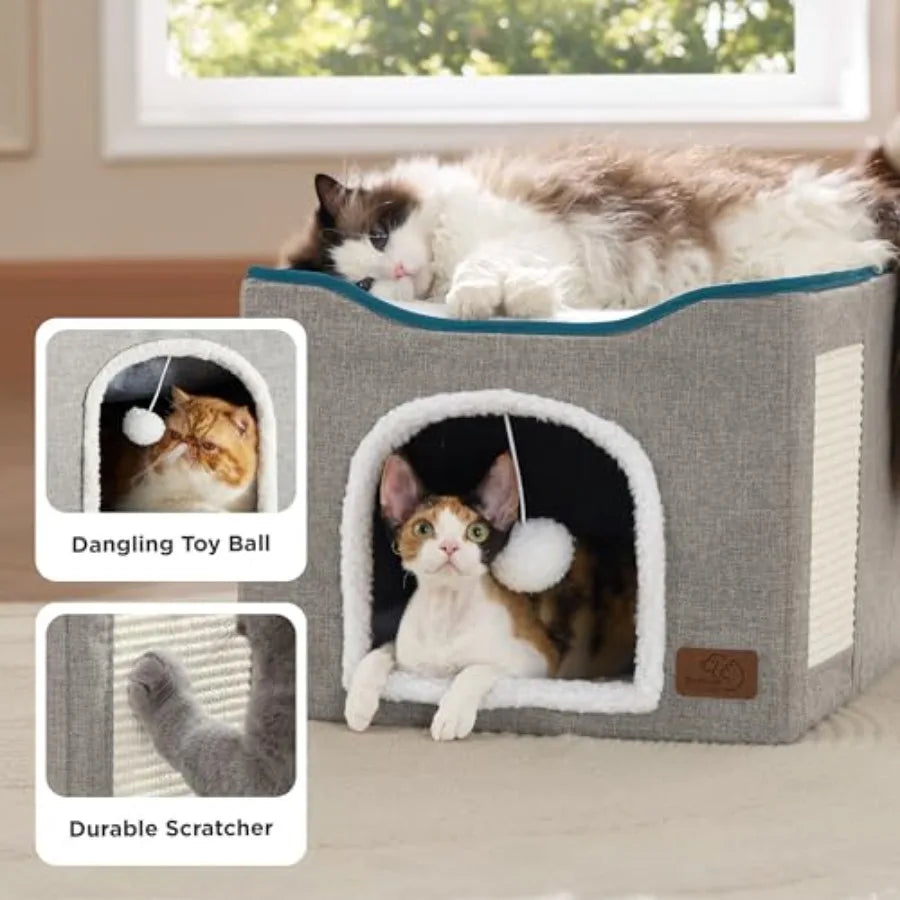 Foldable Cat Cave with Hanging Ball & Scratch Pad (16.5in)