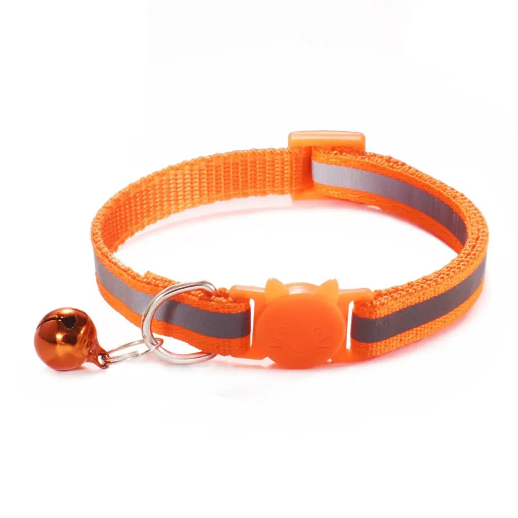Reflective Cat Head Pattern Cat Collar with Bell — Adjustable Decorative Kitten Neck Strap