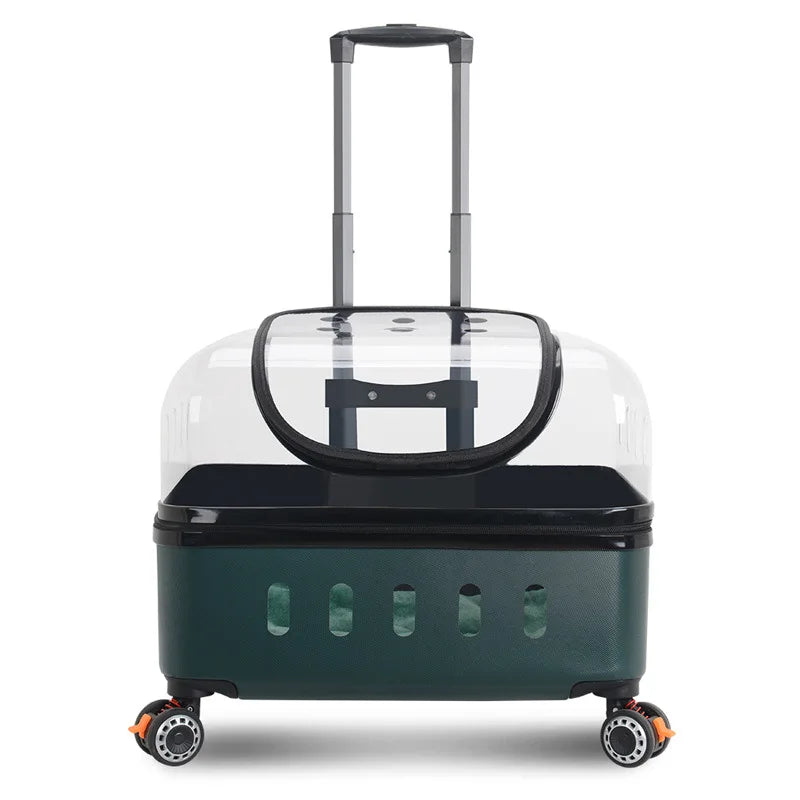 Large Capacity Portable Pet Trolley Box Universal Wheels Breathable Transparent Backpack Zipper Closure Made Durable Plastic