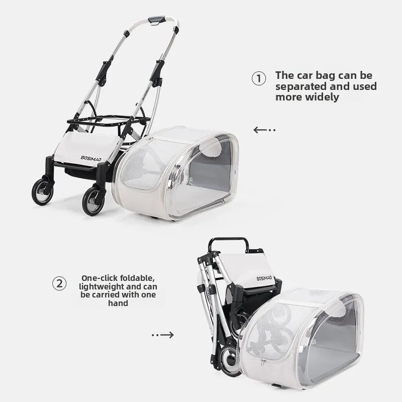 2026 Transparent Pet Stroller For Small Medium Dogs Lightweight Foldable Detachable Portable Outdoor Carrier Anti Tipping Design