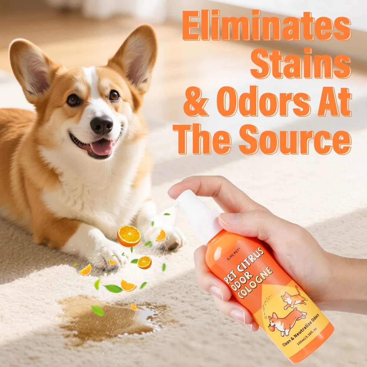Citrus Enzymatic Pet Deodorizing Spray Urine Stain Odor Neutralizer Deep Cleaning Pet Safe Carpet Rug Upholstery Dogs & Cats