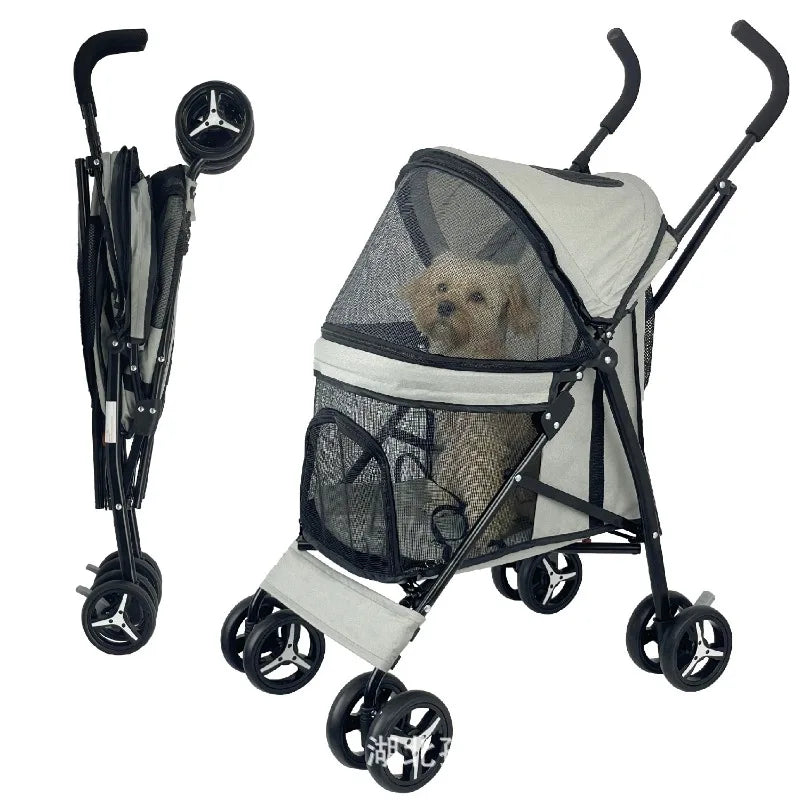 Lightweight Foldable Pet Stroller Four Wheel Teacup Poodle Cat Dog Outdoor Travel Cart Stroller for Dog Dog Trolley Dog Cart