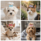 Heart-Shaped Pet Bow Hair Ties 20-Pack (Rhinestone, Elastic Band)