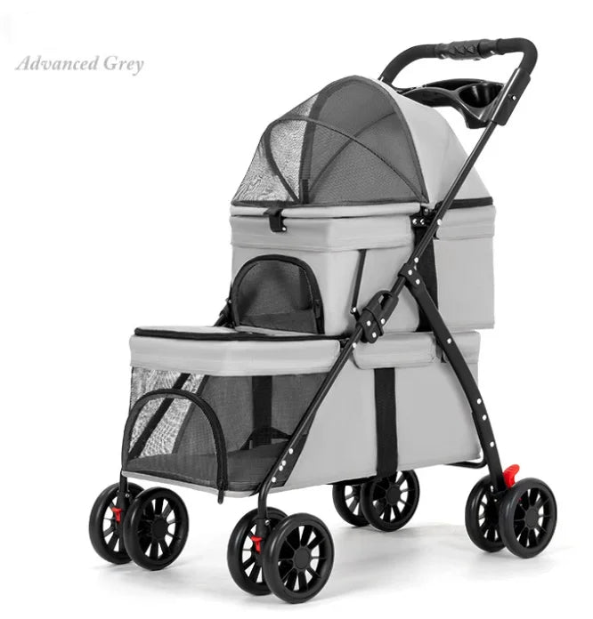 STLFLightweight & Foldable Double Layer Pet Stroller for Dogs Cats Teddy Bears Outdoor Travel & Car Usage