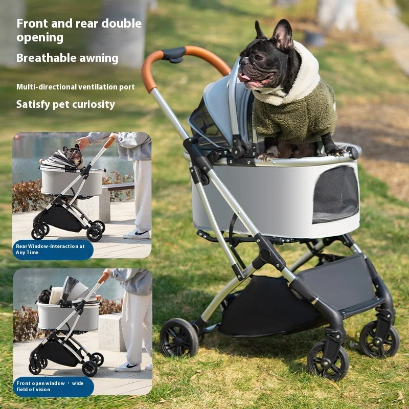 STLFLightweight Foldable 4-Wheel Pet Stroller for Medium and Large Dogs Teddy Babies and Small Pets Convenient Travel Cart
