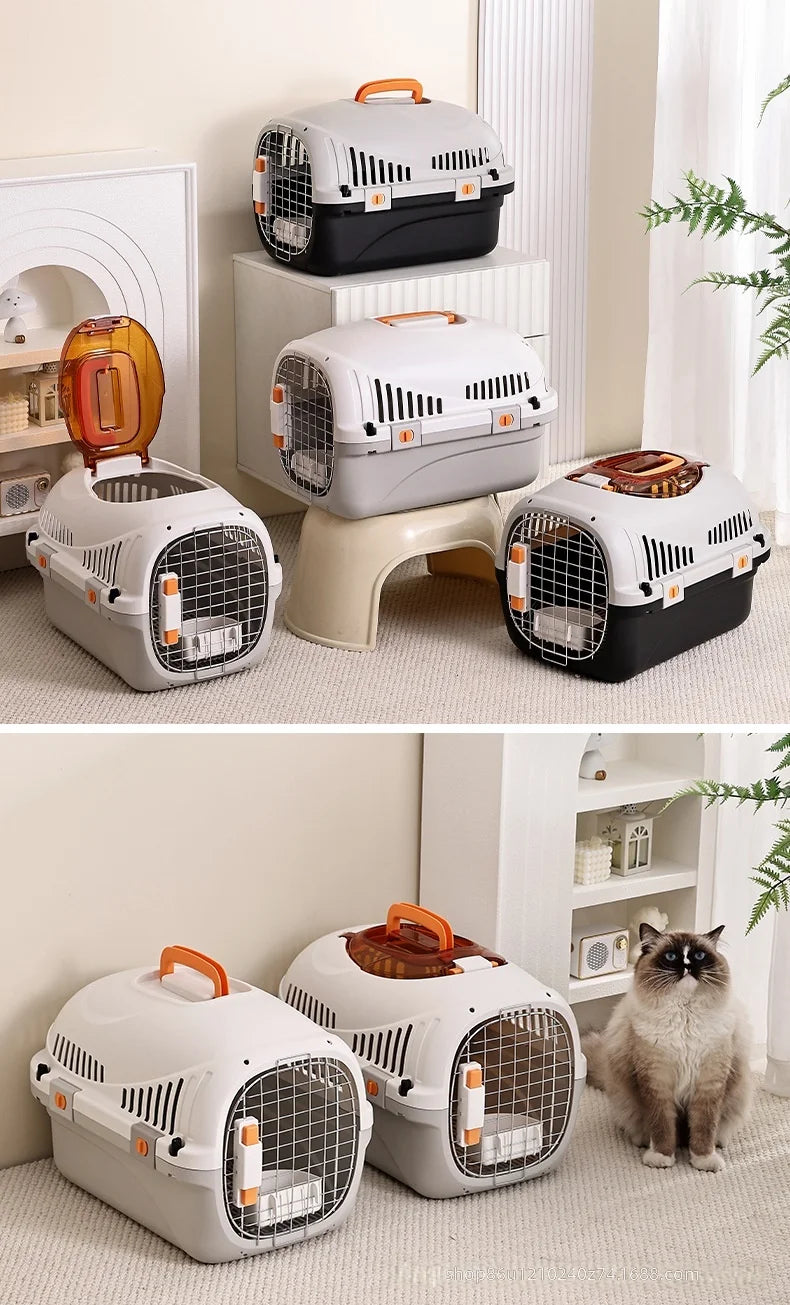Pet Carrier with Skylight, Portable Cat and Dog Travel Crate, Fashionable Airline Approved Pet Kennel for Small Animals