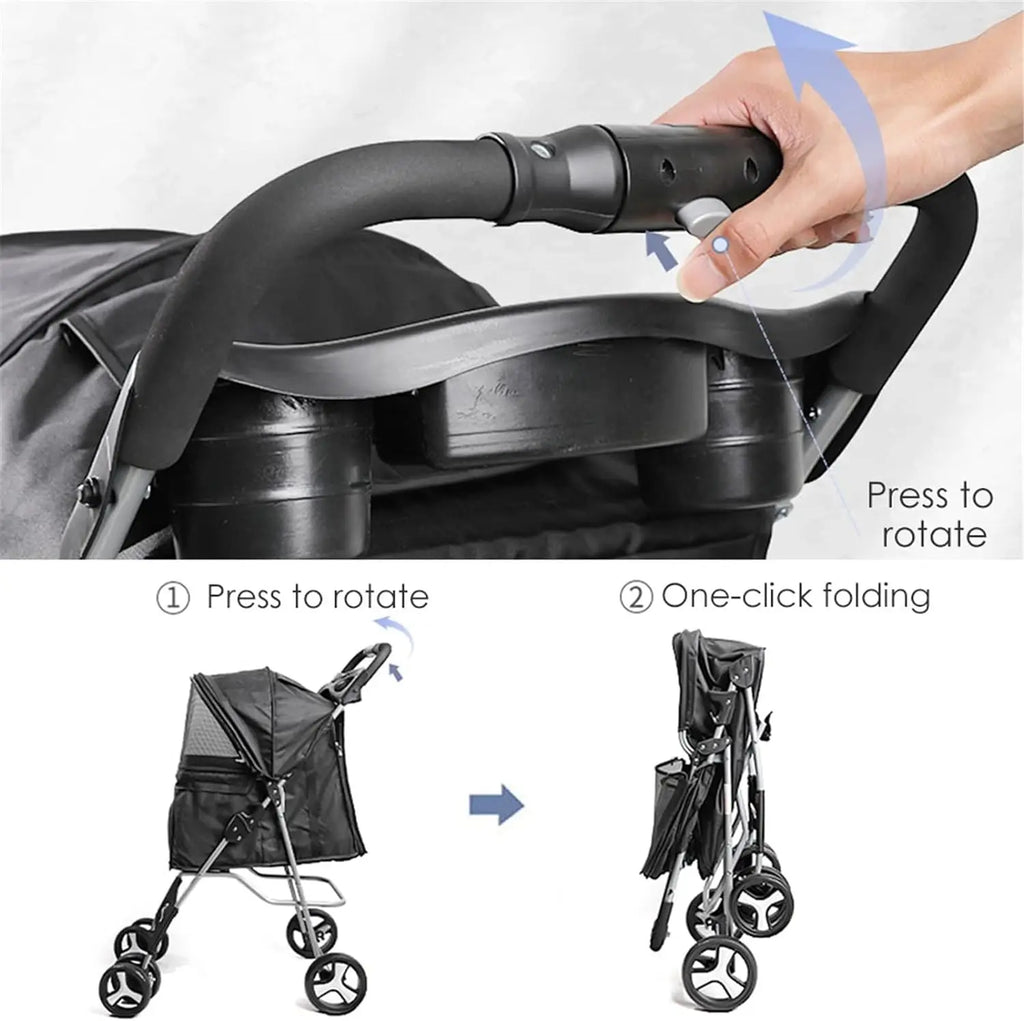 4-Wheel Pet Jogger Stroller with Cup Holder & Storage Basket - Travel Pushchair for Small & Medium Dogs & Cats