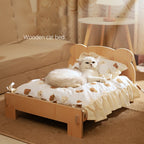 Wooden Pet Bed with Teddy Bear Pattern (20x11in)