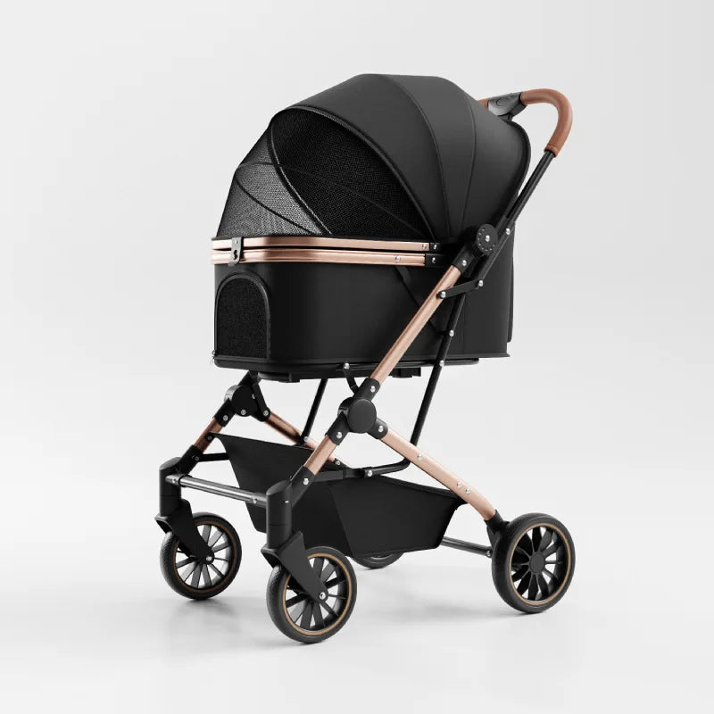 Large Space Shockproof Breathable Pet Stroller Lightweight One Click Folding Travel Cart For Small Medium Dogs Cats Outdoor Trip