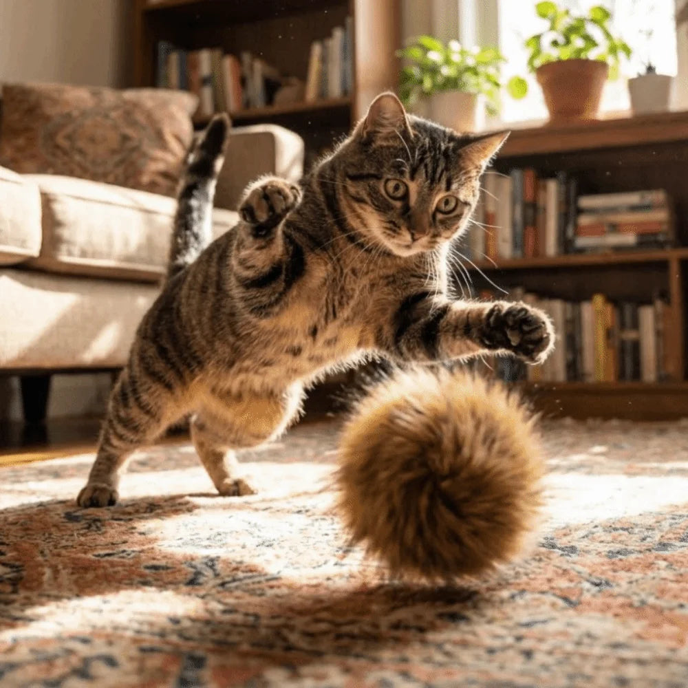 Fluffy Rabbit Fur Cat Teaser Ball — Washable Bite-Resistant Scratch-Resistant Indoor Pet Toy