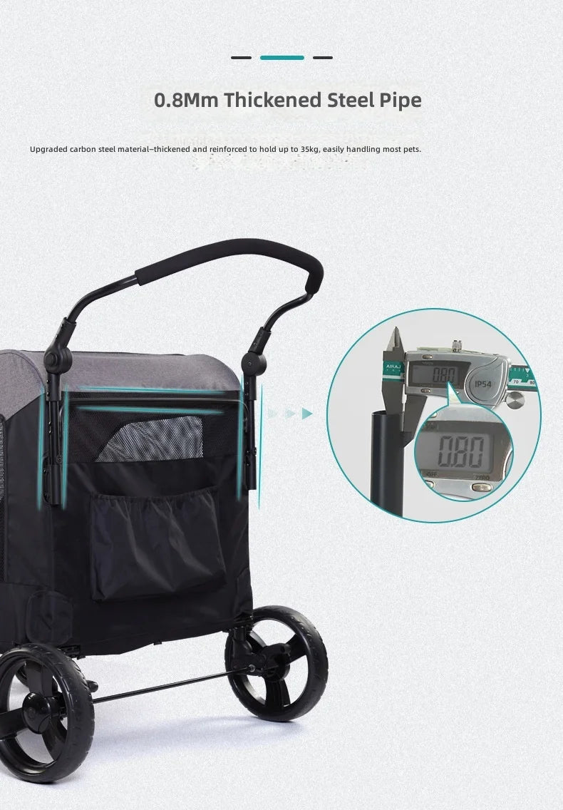 Large Pet Stroller, Foldable Cat and Dog Carrier, High Capacity, for Injured Elderly Pets, Portable Pet Cart