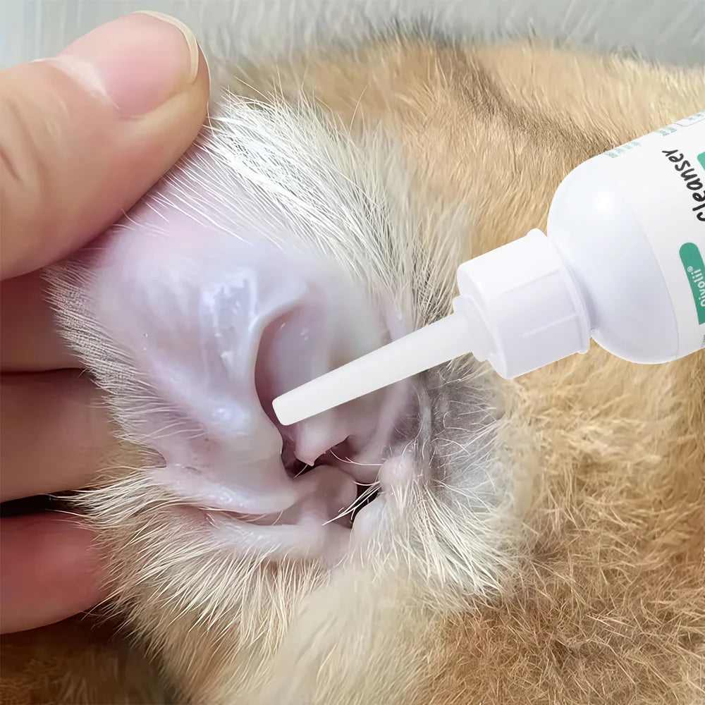 Pet Ear Drops 60ml Ultra-Soft Tip Ear Wash Cleaner for Dogs Cats - Gentle Wax Remover, Deodorizing Soothing Ear Hygiene Care