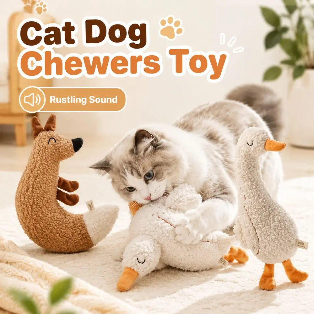 Goose Cartoon Plush Pet Chew Toy with Rustle Sound — Interactive Teething Toy for Cats & Dogs