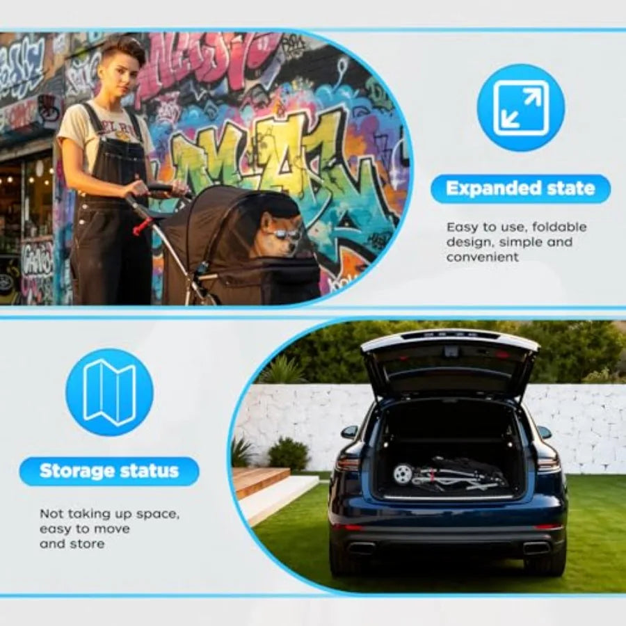 BestOffice Pet Stroller for Small Medium Dogs Cats, 3-Wheel Foldable Dog Stroller with Cup Holder, Lightweight Travel Carrier,