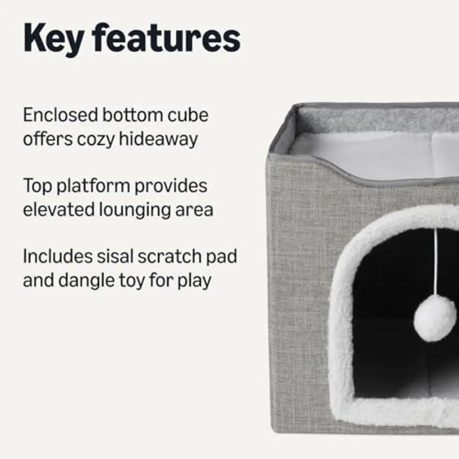 Foldable Cat Condo with Sisal Scratch Pad (Grey)