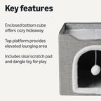 Foldable Cat Condo with Sisal Scratch Pad (Grey)