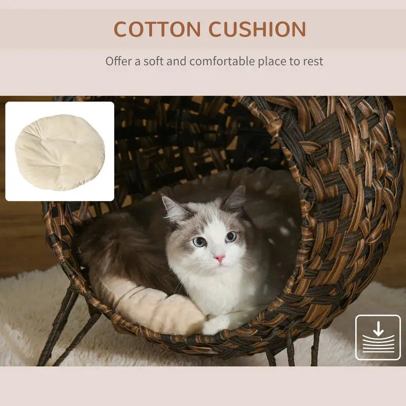 PawHut 20.5in Hand-Woven Banana Leaf Cat Bed (Brown)