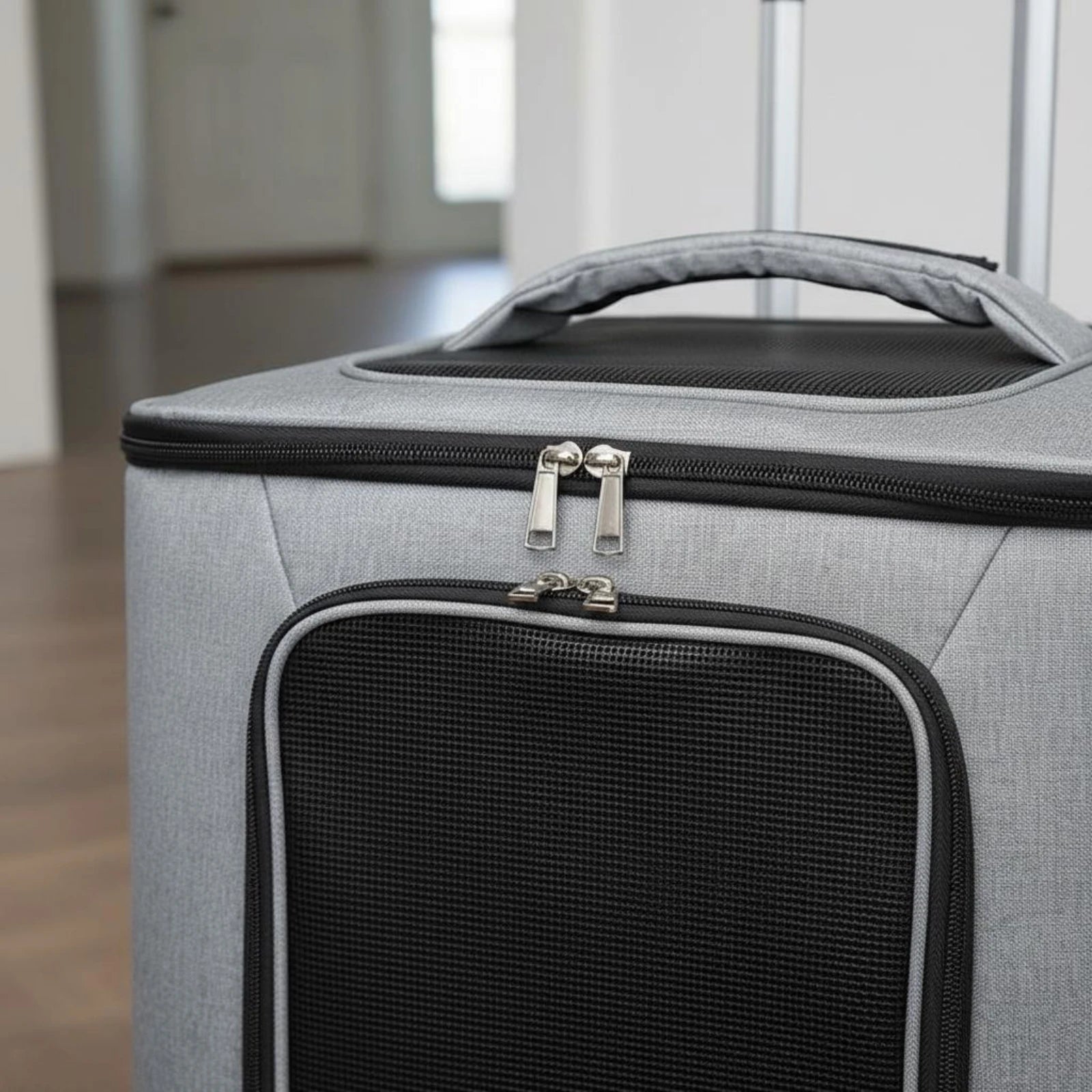 Rolling Pet Carrier Quiet Wheels Feline Carrier Suitcase Feline Travel Bag Multiple Carrying Options Easy to Clean for Outdoor