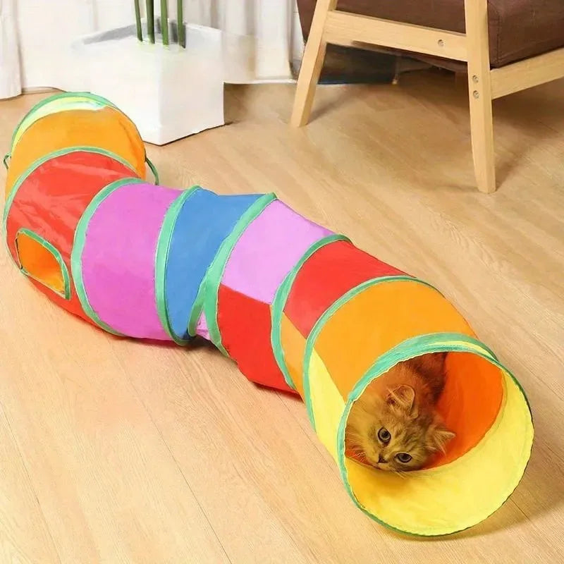 Foldable Cat Tunnel Toy — S, T & Y-Shaped Crinkle Barrel Drill Tunnel for Indoor Cats