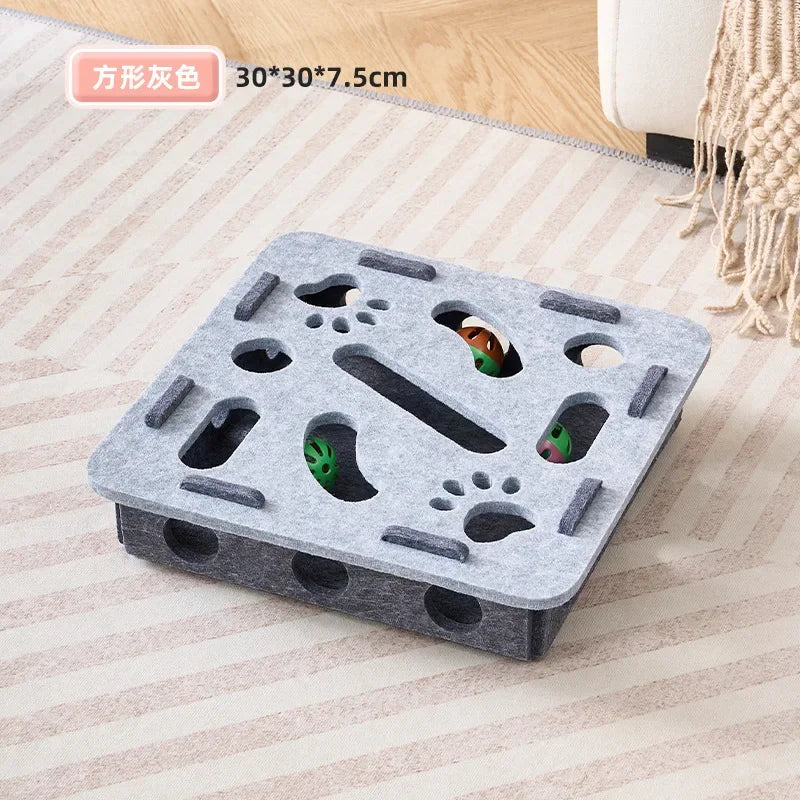 Felt Puzzle Box Cat Exercise Toy with Rolling Ball — Indoor Hunt & Dig
