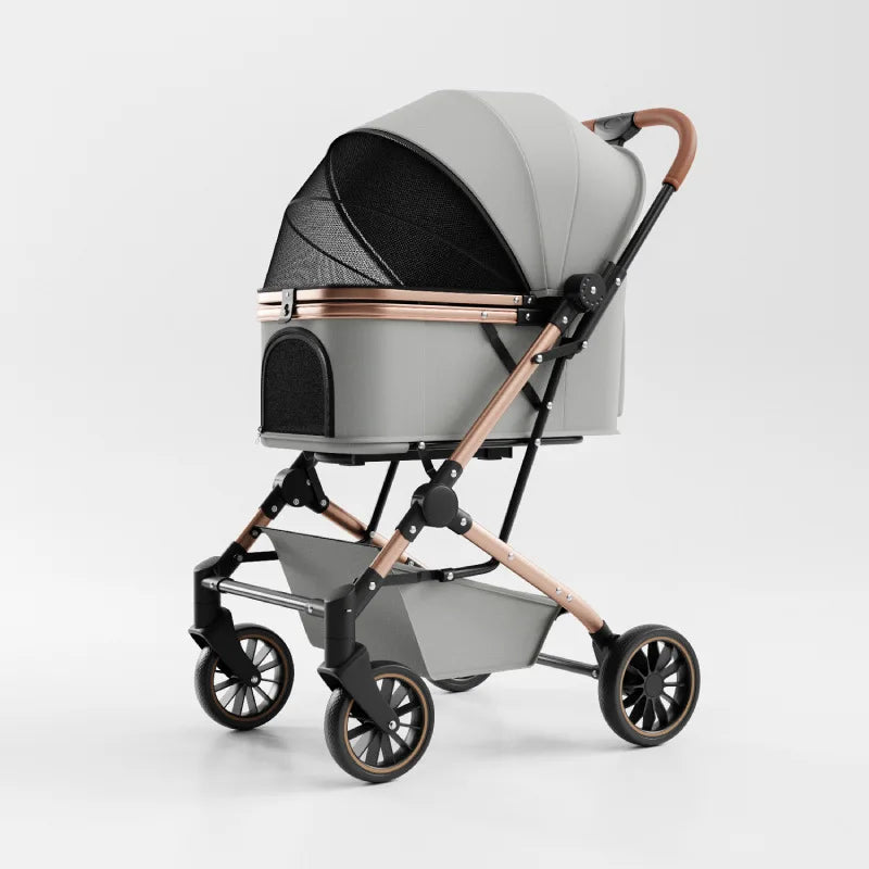 Large Space Shockproof Breathable Pet Stroller Lightweight One Click Folding Travel Cart For Small Medium Dogs Cats Outdoor Trip