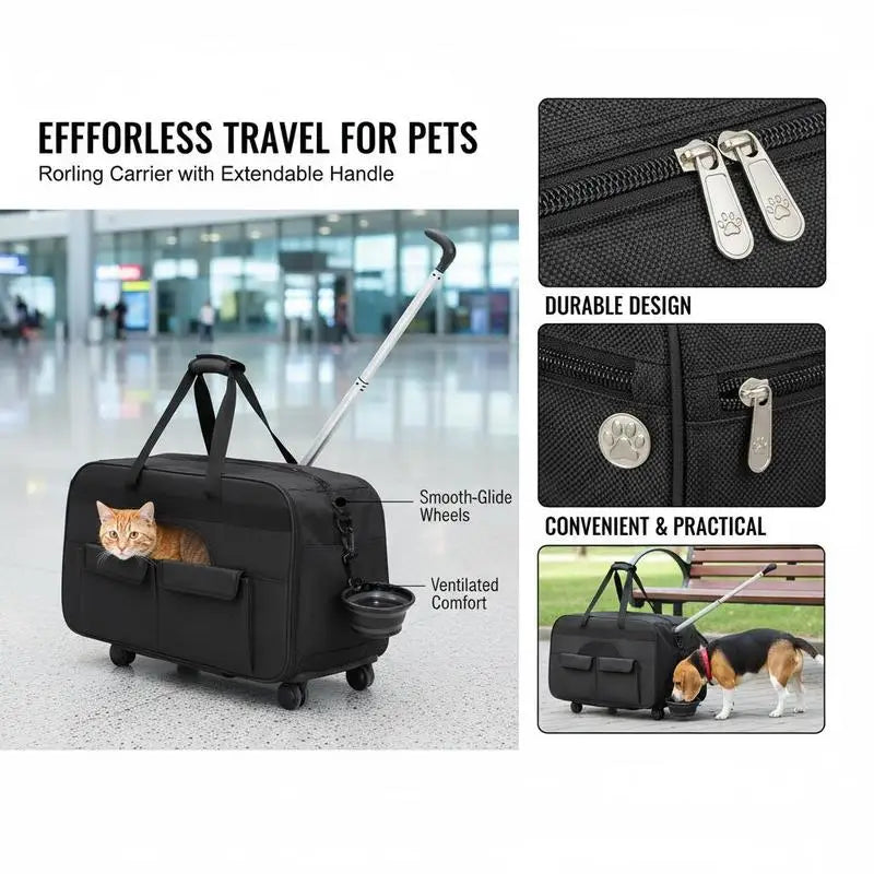 Pet Travel Crate with Wheels (23 Inch, 35lbs Capacity, Telescopic Handle)