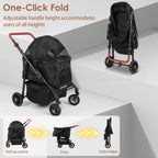 Pet Stroller Up To 33 Lbs Foldable Travel Jogger 4 Wheels Folding Adjustable Handle Reflective Strip for Jogging Running