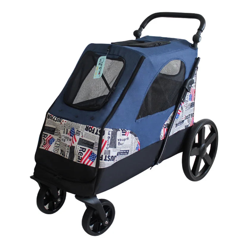 STLFLuxury PET STROLLER 4 Wheels Large Size Adjustable Foldable Luxury PET Cage Travel Bag Washable Luxury PET Transport Bag