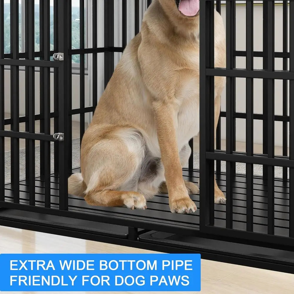 Heavy-Duty XL Dog Crate with Rooftop & Lockable Wheels (54in)