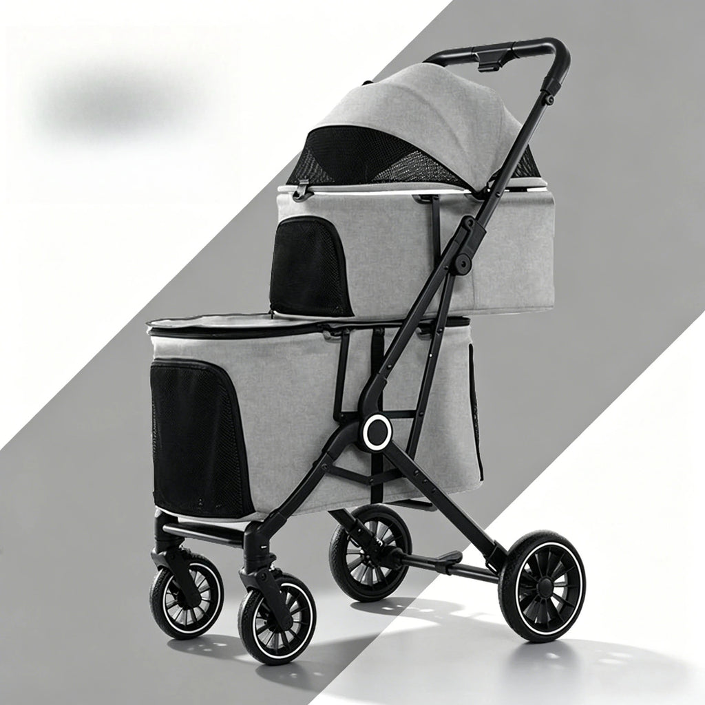 Double Pet Stroller for Dogs and Cats Travel Carriage with Safety Beltsand 4 Lockable Wheels  Foldable for Multi-Pet Medium