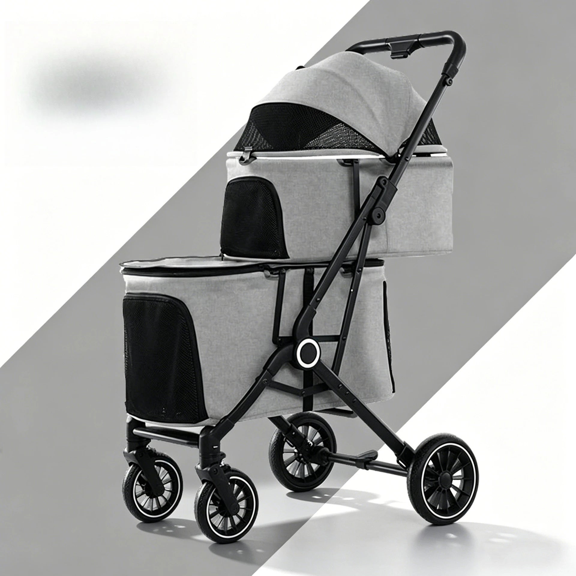 Double Pet Stroller for Dogs and Cats Travel Carriage with Safety Beltsand 4 Lockable Wheels  Foldable for Multi-Pet Medium