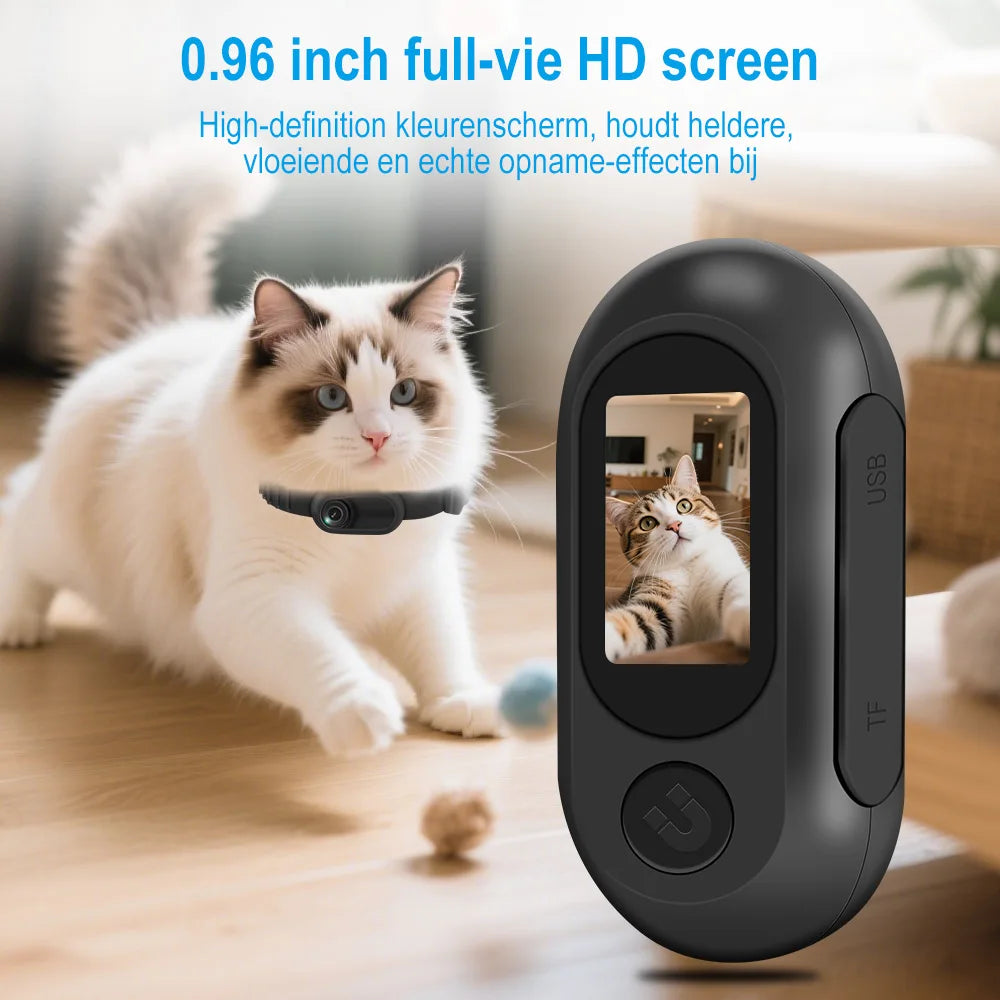 HD 1080P Wireless Pet Collar Camera with Magnetic Mount - No WiFi Needed Mini Body Sport Cam for Cats & Dogs