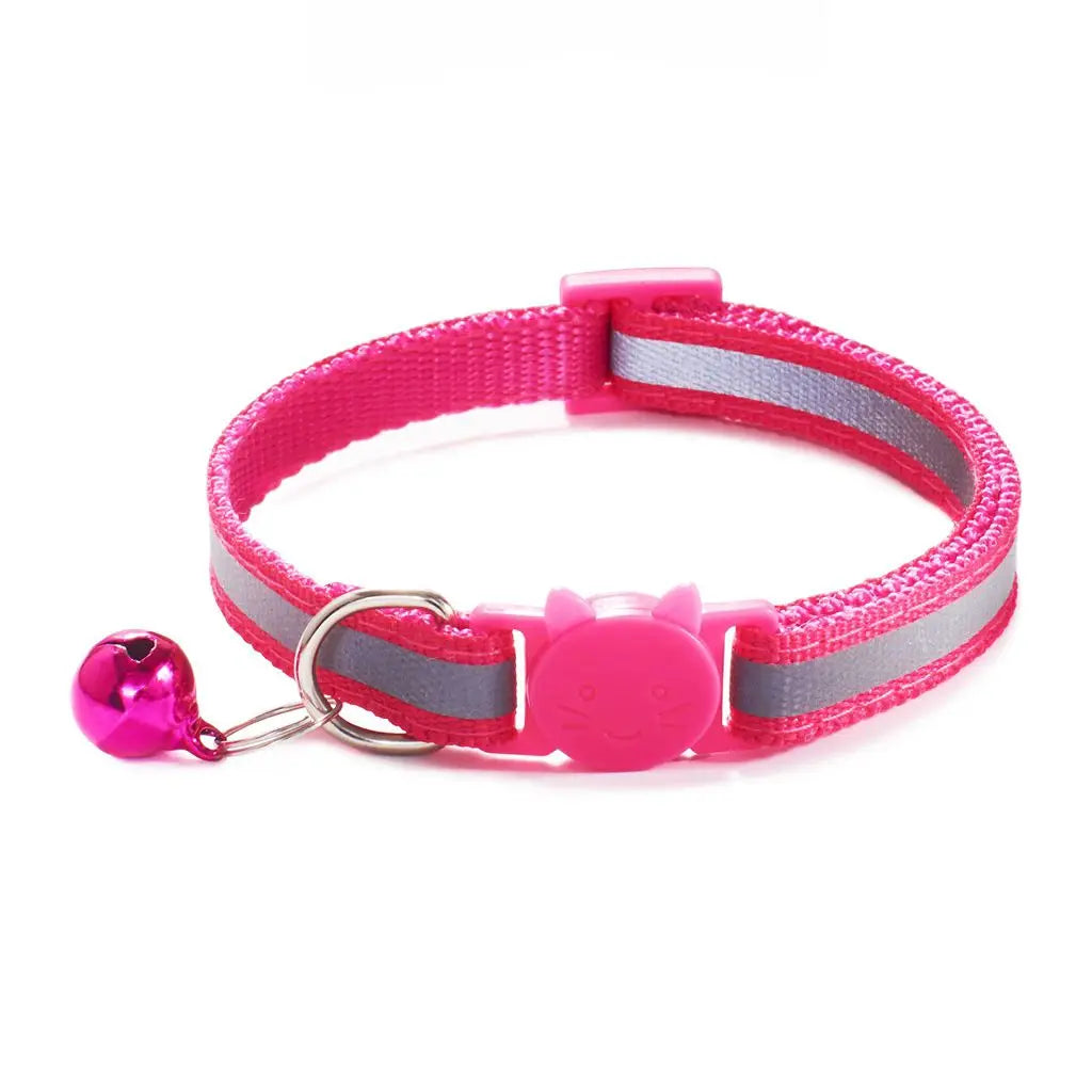 Reflective Cat Head Pattern Cat Collar with Bell — Adjustable Decorative Kitten Neck Strap
