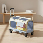 Feline Rolling Suitcase Telescopic Handle Pet Rolling Suitcase Multi-Feline Carrier Breathable Mesh Pet Carrier with Wheels
