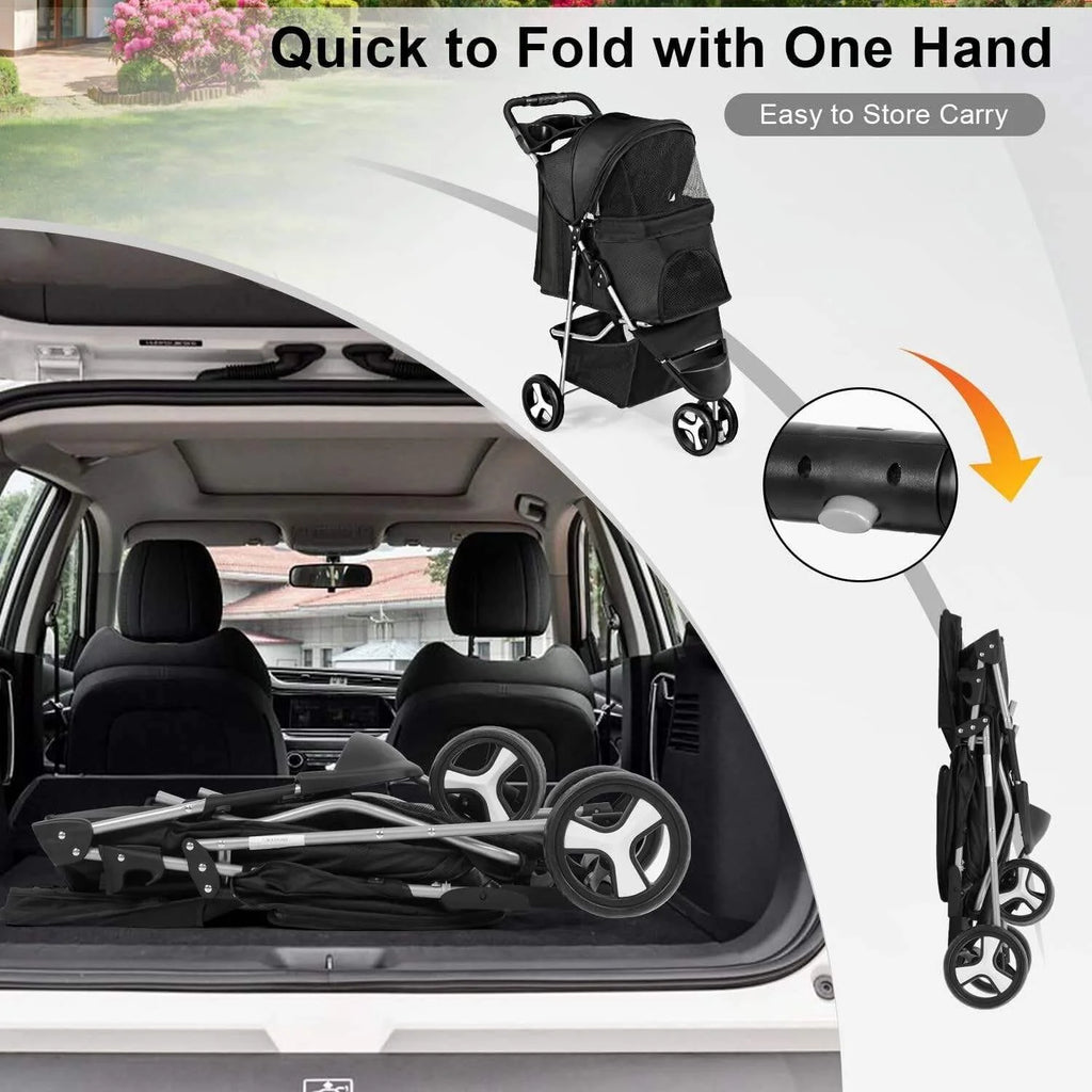 Beyondgoing Adjustable Waterproof Foldable 3-Wheel Pet Stroller For Cats Dogs With Removable Cage Carrier