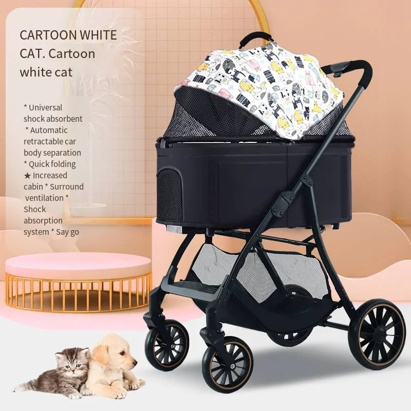 2026 Lightweight Pet Stroller for Dogs and Cats Detachable Foldable Small Cart Portable Walker for Pets Going Out Pet Trolley