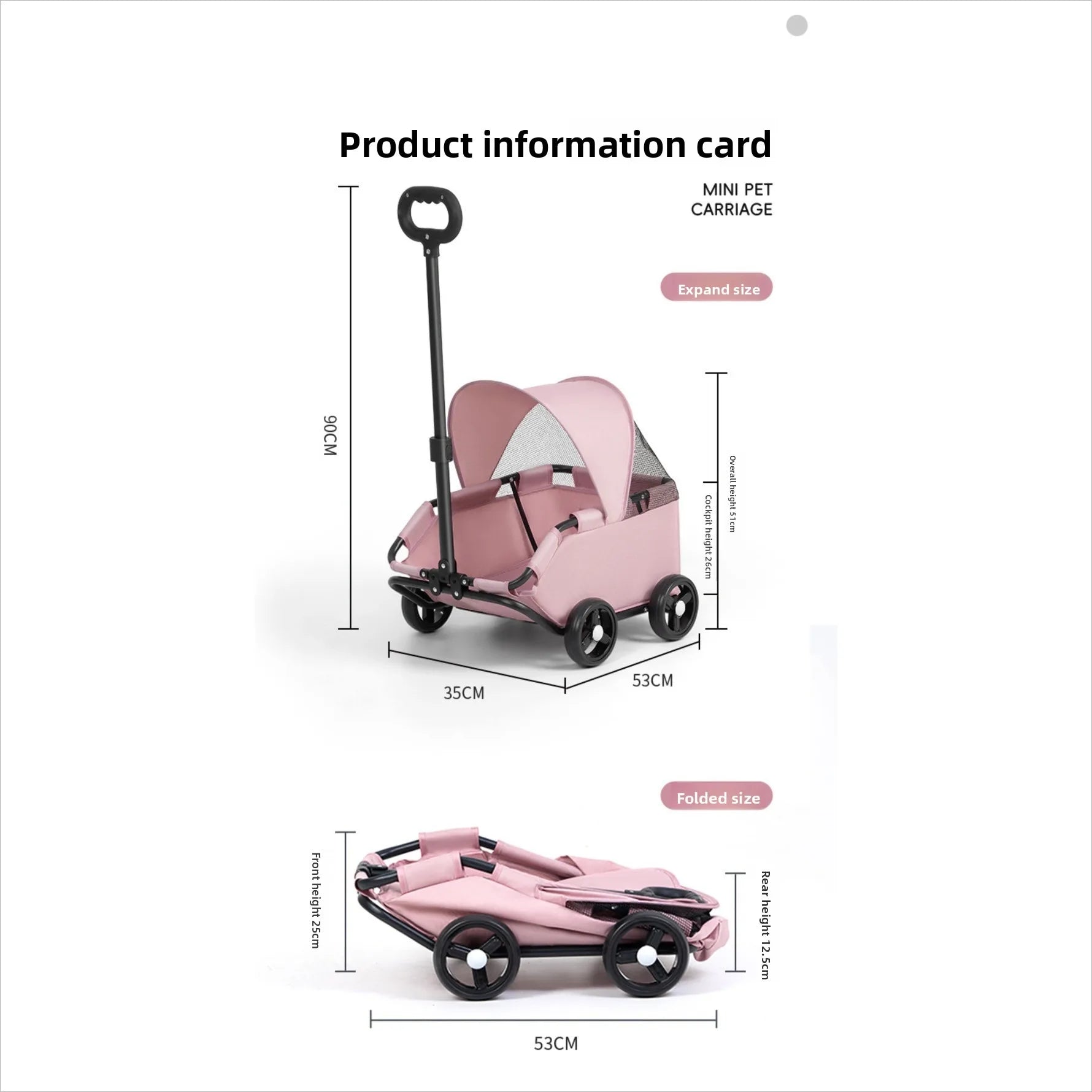 Small Pet Stroller for Dogs Cats Teddy Portable Foldable Outdoor Puppy Cat Carrier Travel Hand Pushchair