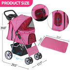4-Wheel Foldable Pet Stroller with Storage Basket for Dogs & Cats - Lightweight Outdoor Travel Cart