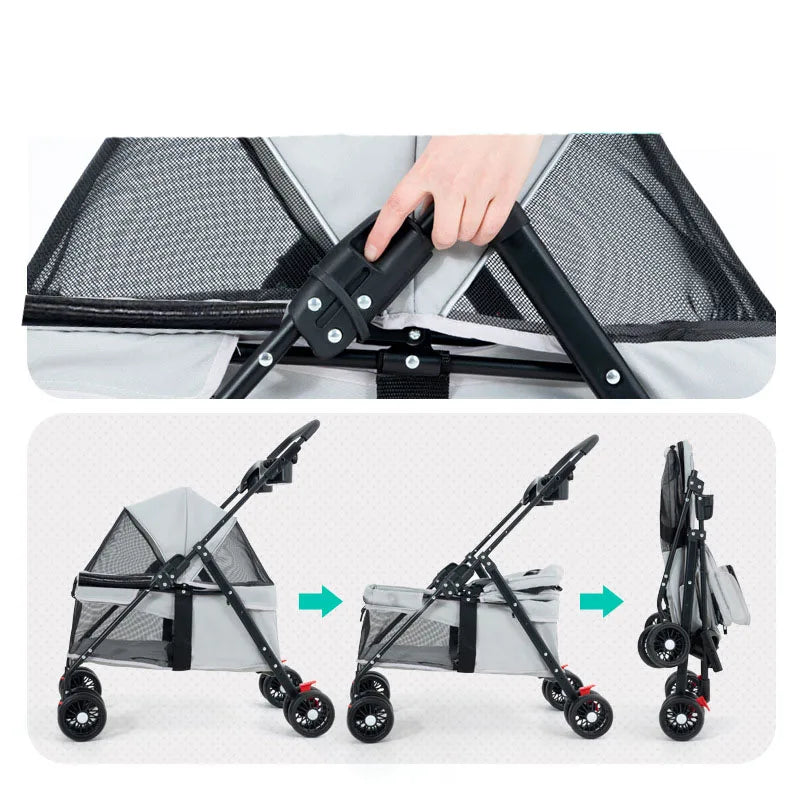 Pet Stroller for Cats/Dogs, Zipper Entry, Dog/Cat Puppy Stroller Easy One-Hand Fold, Jogging Tires, with Cup Holder