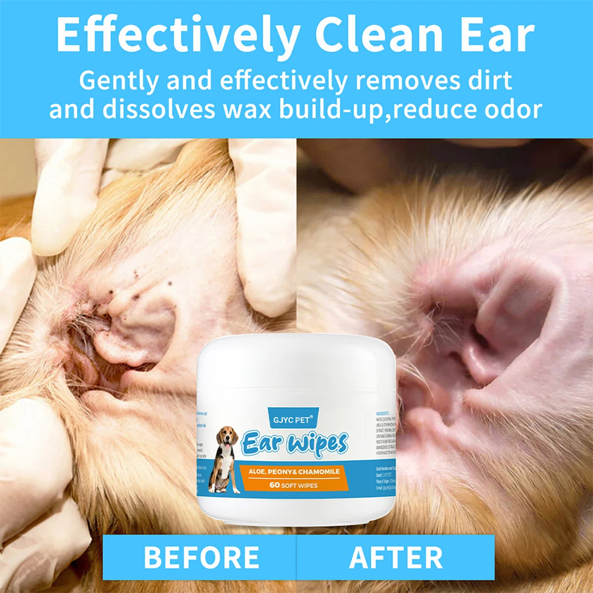 Dog Cat Ear Cleaning Wipes Gentle Non-Irritating Disposable Removes Wax Odor Control Lint Free Travel Friendly All Breeds Daily