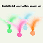 Feather Stick Bouncy Ball Cat Toy — Catnip Feather Tossing Ball for Self-Relief Interactive Play