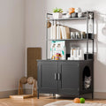 57in Wooden Cat Litter Box Enclosure with Shelves & Hooks (Black)