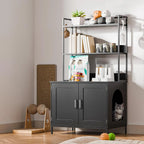 57in Wooden Cat Litter Box Enclosure with Shelves & Hooks (Black)