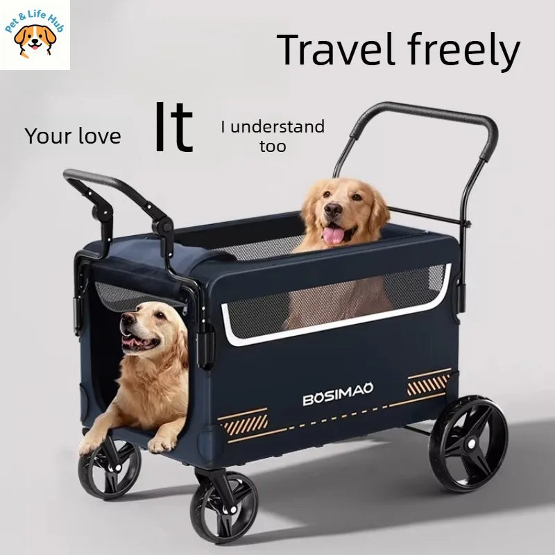 BOSIMAO Pet Strollers Large-sized dog travel portable and foldable cart for elderly and disabled dogs to go out pet carrier